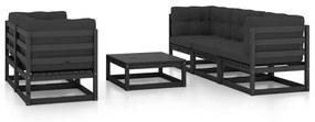vidaXL 6 pcs conjunto longue de jardim c/ almofadões pinho maciço