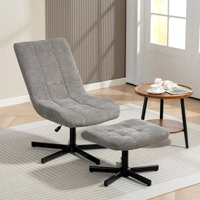 Poltrona de sala com apoio para os pés, cadeira giratória, altura ajustável, encosto reclinável, 66 x 80 x 93-104 cm, cinzenta