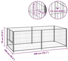 Canil para cães 200x100x70 cm aço prateado