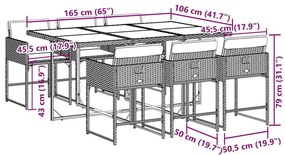 7 pcs conjunto de jantar p/ jardim c/ almofadões vime PE cinza