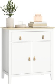 Aparador Sala de Estar Moderno com Gaveta Prateleira Ajustável e Puxadores em PU 80x40x90 cm Branco e Madeira