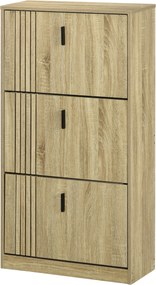 Sapateira com 3 portas, capacidade para 18 pares, ideal para a entrada, corredor ou sala de estar, 63 x 24 x 117 cm, em cor carvalho
