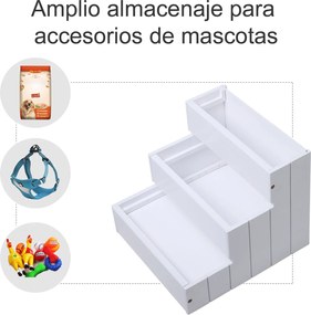 Escada para Animais de Estimação de 3 Degraus com Armazenamento e Tapete Antiderrapante 40,5x44,5x38 cm Branco