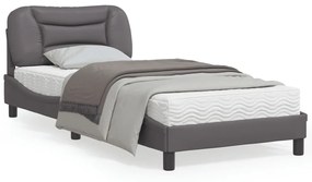 vidaXL Estrutura cama c/ luzes LED 90x190 cm couro artificial cinzento