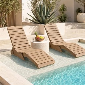 Conjunto de 2 Espreguiçadeiras de Piscina, 163 x 55 x 64 cm, Design Ergonómico em S, Castanho