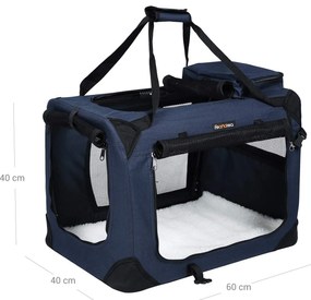 Transportadora dobrável para cães, caixa de transporte para cães 60 x 42 x 42 cm azul escuro