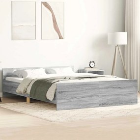 Estrutura cama c/ cabeceira e apoio pés 140x200 cm cinza sonoma
