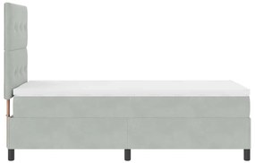 Cama Box com Colchão e Luz LED Cinza Claro 100x200 cm em Veludo