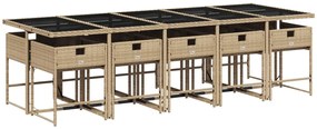 11 pcs conj. jantar jardim c/ almofadões vime PE bege misturado