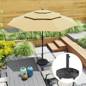 Base para guarda-sol, pedestal exterior em resina de 21 kg, para mastros com Ø 32/38/48 mm, com rodas, Ø 49 x 42 cm, preto
