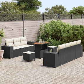 Conjunto de Sofá de Jardim de 10 Peças com Almofadas Preto Rattan Acác