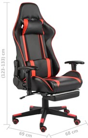 Cadeira de gaming giratória com apoio de pés PVC vermelho