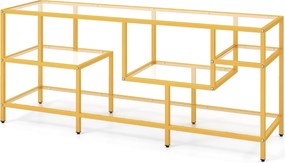 Móvel para TV até 65'' Retangular 147 x 40 x 62 cm ou Mesa apoio com Estantes de Vidro Temperado Centro de Entretenimento para Sala de Estar Dourada
