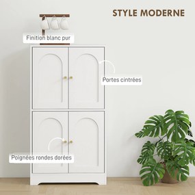 Armário de cozinha, móvel de arrumação com 4 portas arqueadas e 2 prateleiras ajustáveis, 60 x 30 x 110 cm, branco