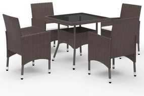 5 pcs conj. jantar p/ jardim vime PE e vidro temperado castanho