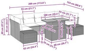 Conjunto de Jantar de Jardim de 8 Peças com Almofadas Bege em Rattan S