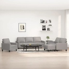 vidaXL 4 pcs conjunto de sofás com almofadões tecido cinzento-claro