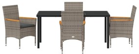 Conjunto de jantar de jardim de 5 peças com almofadas cinzas em rattan