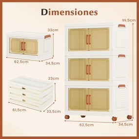 Caixas arrumação Dobráveis Pack de 3 Caixas 156 L de Armazenamento de Plástico Empilháveis com Rodas Branco e Castanho