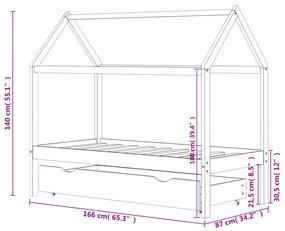 Cama para crianças c/ gaveta 80x160 cm pinho maciço branco