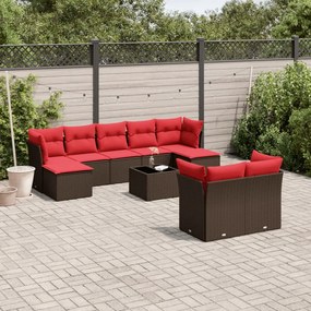 vidaXL 10 pcs conj. sofás jardim com almofadões vime PE castanho