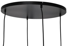 Candeeiro suspenso Art Deco preto com vidro fumado redondo 4 luzes - Bao