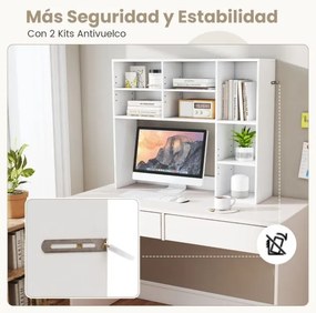 Estante de secretária 94 x 25 x 79 cm com 3 prateleiras ajustáveis e compartimento aberto para monitores até 27" para casa e escritório Branco