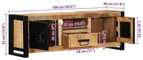 Móvel de TV 100x30x35 cm madeira mangueira áspera maciça