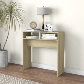 vidaXL Mesa consola 78x30x80 cm contraplacado branco/carvalho sonoma