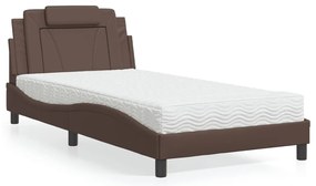 vidaXL Cama com colchão 100x200 cm couro artificial castanho