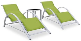 vidaXL Espreguiçadeiras com mesa 2 pcs alumínio cor verde