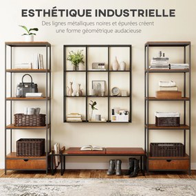 Prateleira de parede industrial com 9 compartimentos 87,5 x 18 x 100 cm, prateleira modular em metal para objetos de coleção, preta