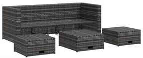 4 pcs conjunto lounge de jardim c/ almofadões vime PE cinzento