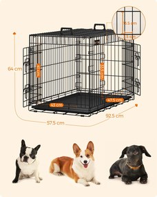 Gaiola para cães, caixa para cães com 2 portas, dobrável L (92.5 X 57.5 X 64 cm) preto