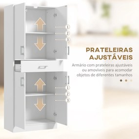 HOMCOM Armário de Cozinha Móvel de Cozinha com 4 Portas 1 Gaveta e Prateleiras Ajustáveis Anti-Tombo Armário de Cozinha Moderno para Sala de Jantar Sala de Estar 70,8x34x180 cm Branco