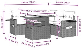 6 pcs conj. sofás jardim com almofadões vime PE cinzento-claro