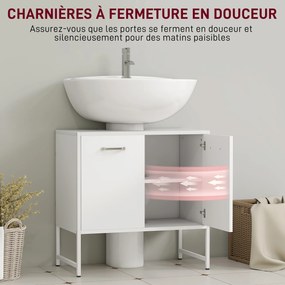 Móvel para lavatório 60 x 33 x 60,5 cm (LAVATORIO NÃO INCLUIDO), móvel de casa de banho com 2 portas com fecho suave e prateleira ajustável, branco