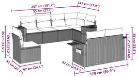 8 pcs conjunto sofás de jardim c/ almofadões vime PE castanho