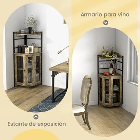 Garrafeira de canto com suporte para copos de vidro Portas em rede metálica Estante ajustável Armário para vinhos ajustável para cozinha Sala de janta