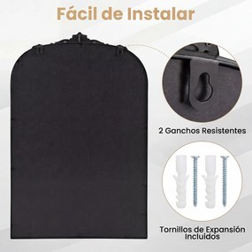 Espelho de Parede Arqueado, 76 x 51 cm, Moldura Metálica Ornamentada, Preto