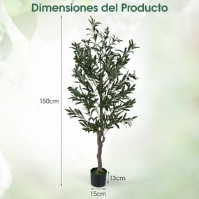 Conjunto de 2 oliveiras artificiais 150 cm  com frutos, musgos, tronco robusto, base PE estável verde