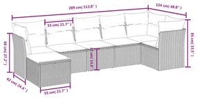 7 pcs conj. sofás jardim c/ almofadões vime PE bege misturado