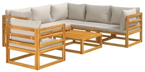 7pcs conjunto lounge de jardim madeira c/almofadões cinza-claro