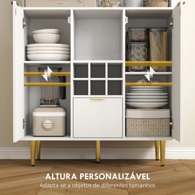 Armário de Cozinha Móvel Auxiliar de Cozinha Armário Alto com 3 Portas de Vidro Suporte para Garrafas 100x40x180 cm Branco