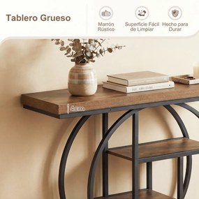 Mesa Consola de entrada 105 x 30 x 78,5 cm de 4 níveis com prateleiras, estrutura metálica circular e sistema anti-tombamento, para sala ou corredor C