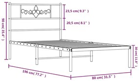 Estrutura de cama com cabeceira 75x190 cm metal branco