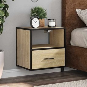 vidaXL Mesa de cabeceira de parede 40x31x39,5 cm carvalho sonoma