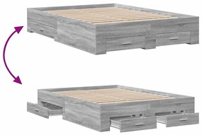 Estrutura de cama c/ gavetas derivados madeira cinza sonoma