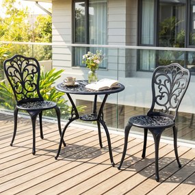 Conjunto de jardim de 3 peças em alumínio fundido: mesa e cadeiras com orifício para guarda-sol e encosto com design em forma de borboleta, para exter