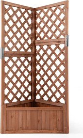 Floreira de jardim 55 x 55 x 140 cm elevada de canto com treliça para trepar com orifícios de drenagem para plantas Castanha